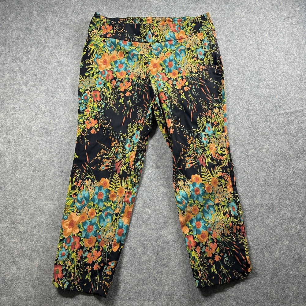 Soft Surroundings Floral Ankle Pants Size M? Black Multicolor Botanical Tapered